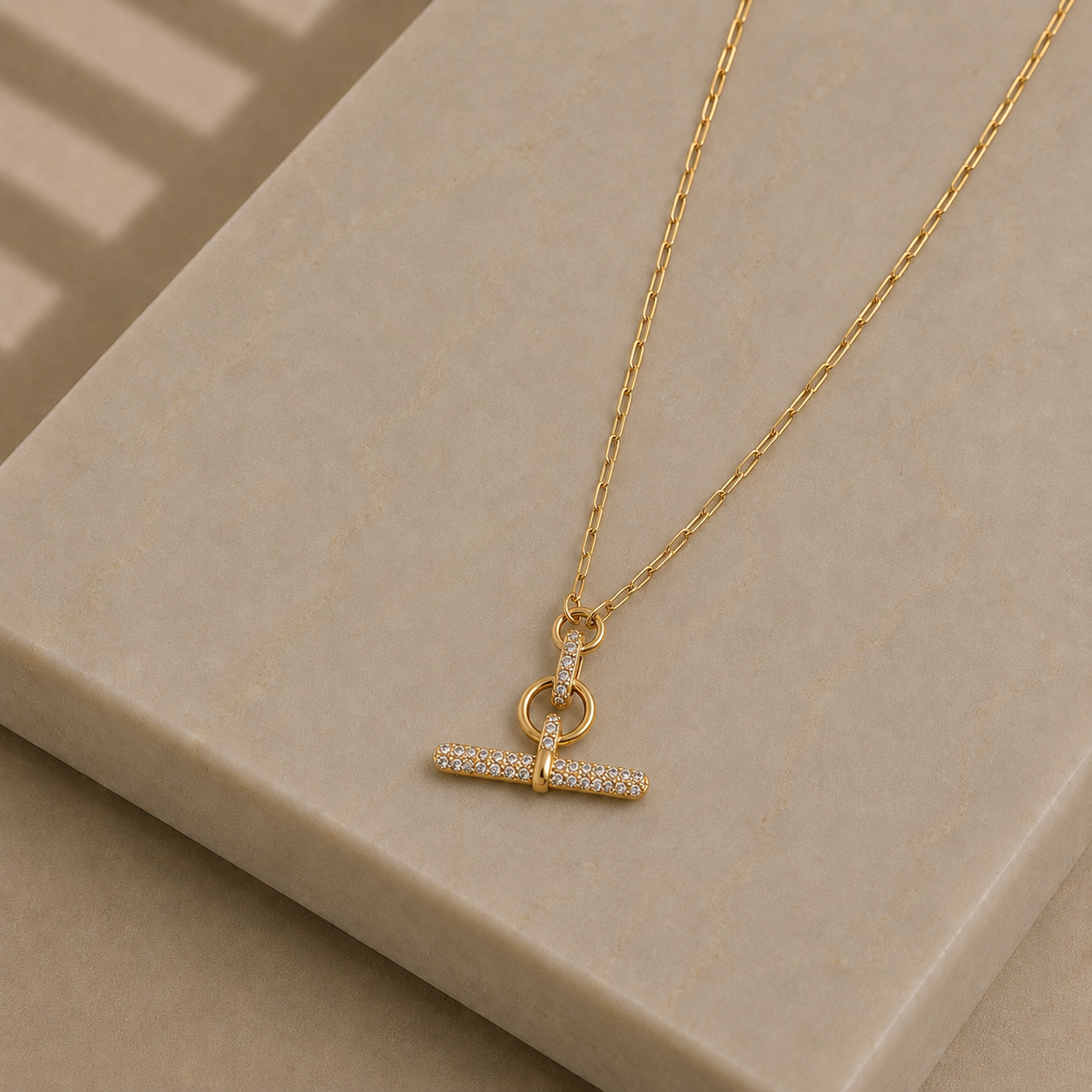 Gold Lunar - Pavé T Bar Necklace