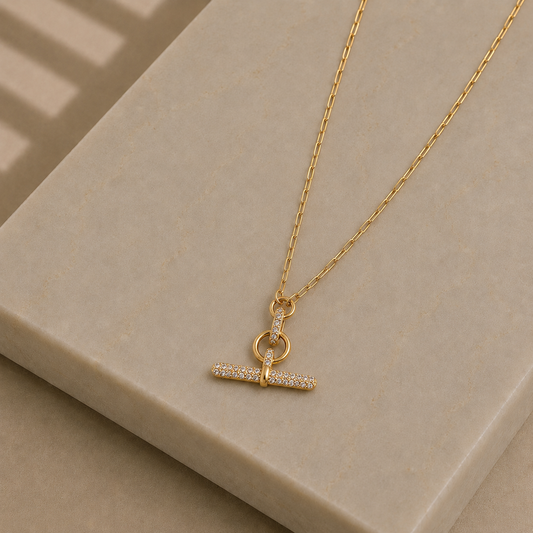 Gold Lunar - Pavé T Bar Necklace