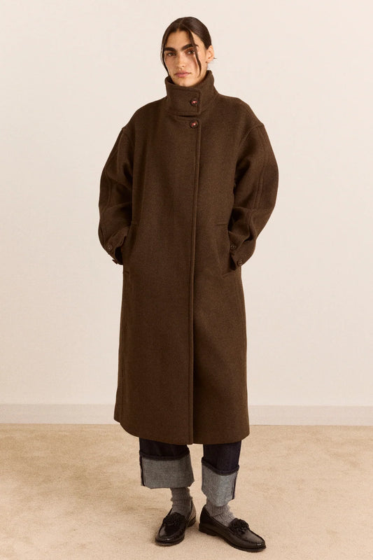 Damson Madder - Agnes Wool Coat, Chocolate