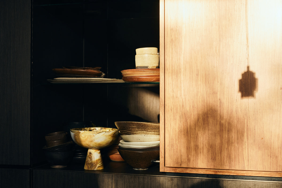 HKLIVING - Marbled Bowl on Base, Ochre
