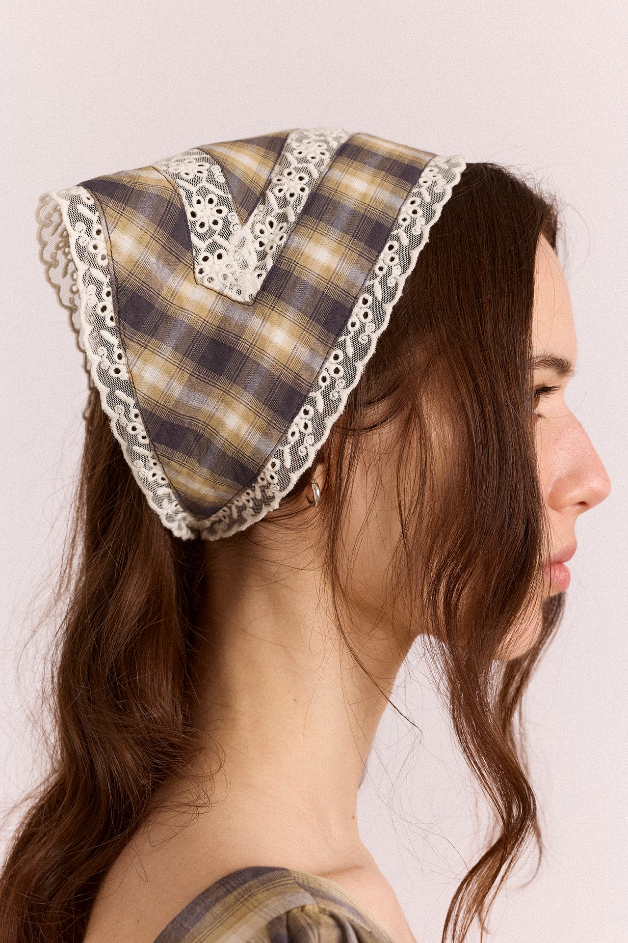 Damson Madder - Headband with Lace Detail, Cardamon Check