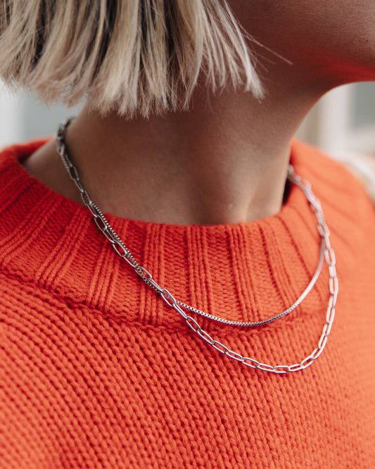 Nordic Muse - Silver Double Layer Feature Necklace, Waterproof