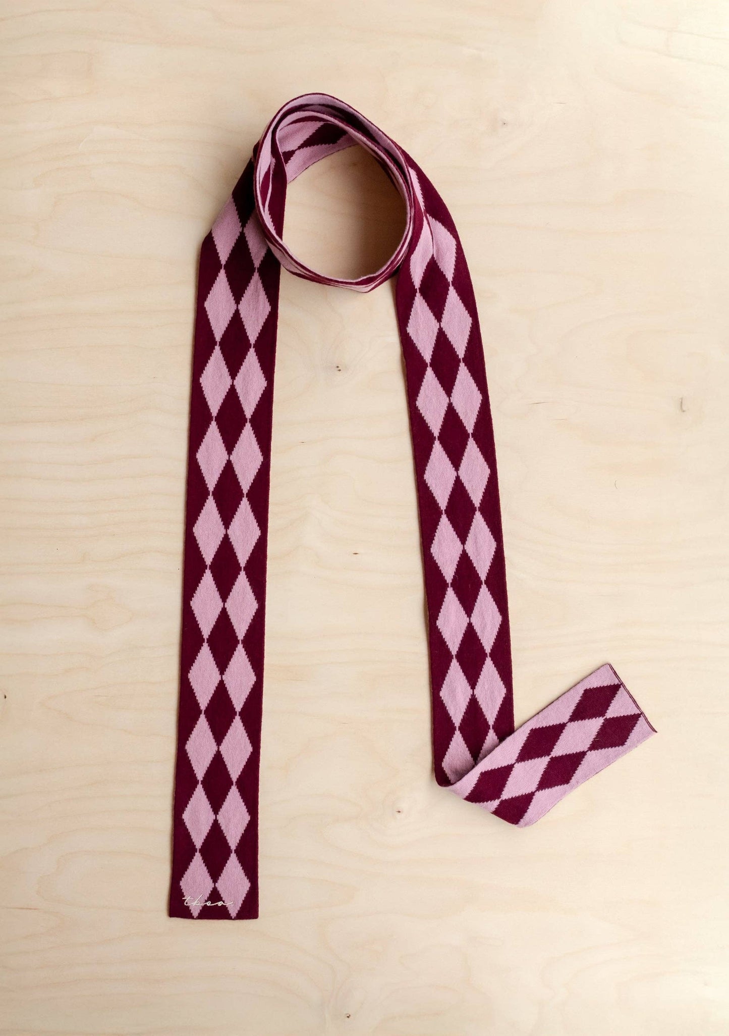 TBCo - Merino Wool Skinny Scarf in Burgundy Harlequin