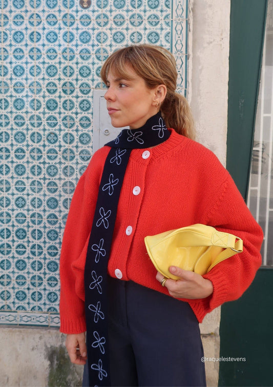 TBCo - Merino Wool Skinny Scarf in Navy Flora