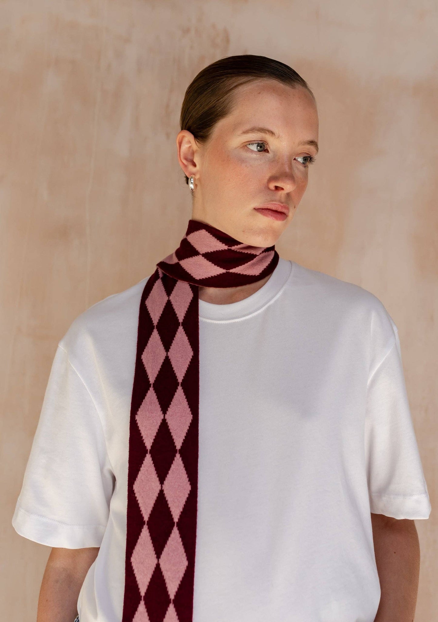 TBCo - Merino Wool Skinny Scarf in Burgundy Harlequin