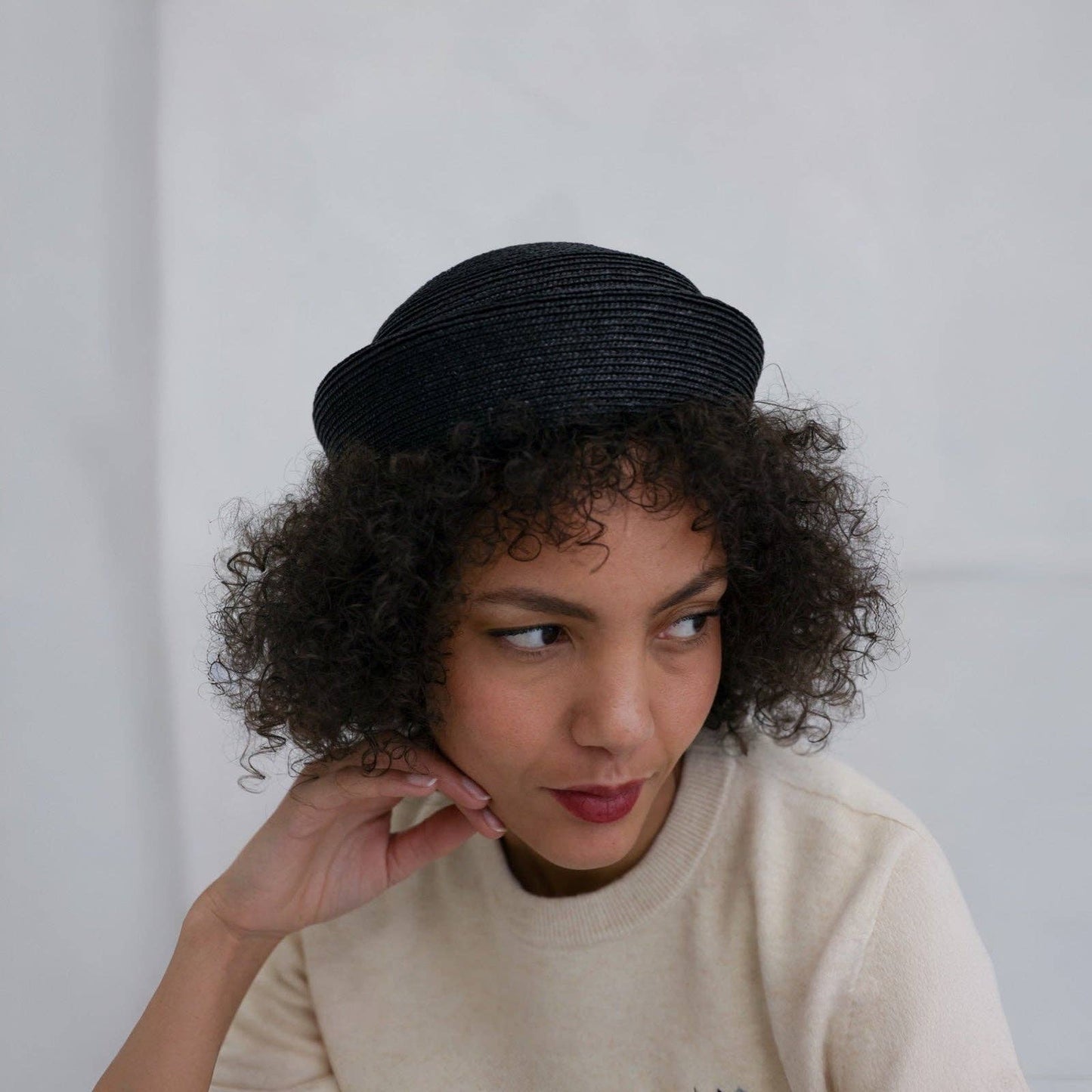 London Bespoke - Black Straw Pillbox Hat