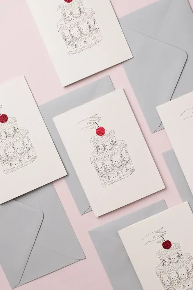Katie Housley - Hand Finished Card, Cherry on the Cake