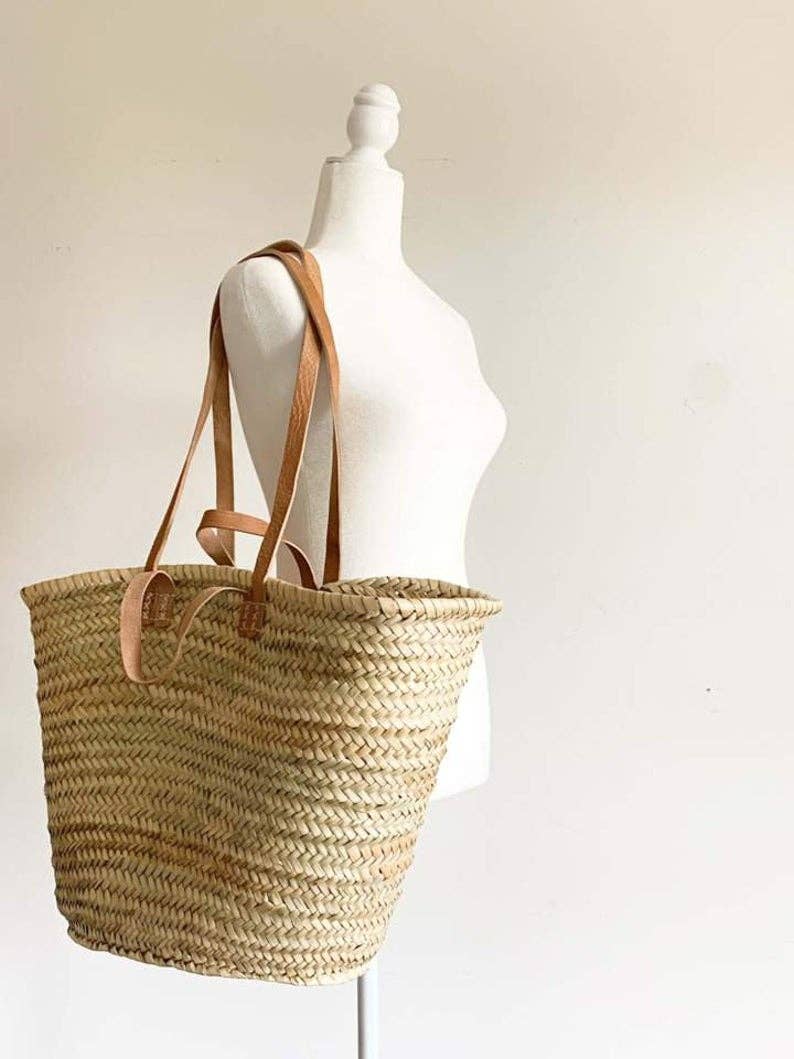 Marrakesh Living - Handmade Straw Bag with Leather Handles -  French Market Bag