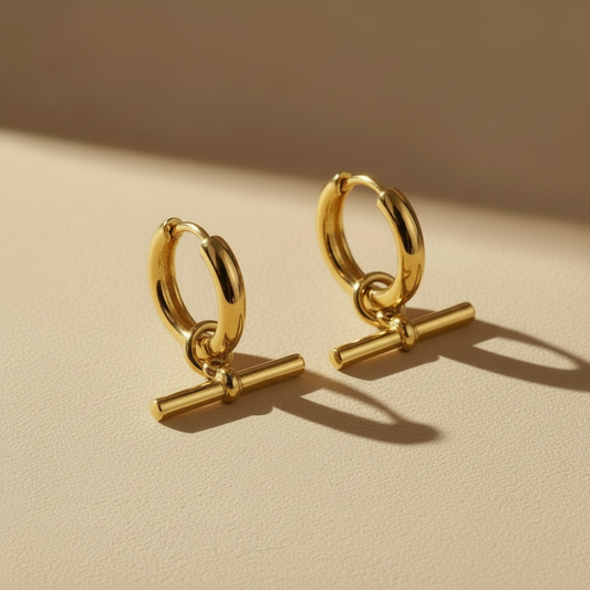 Gold Lunar -  T Bar Chubby Hoop Earrings