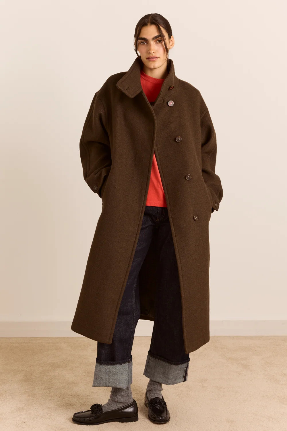 Damson Madder - Agnes Wool Coat, Chocolate