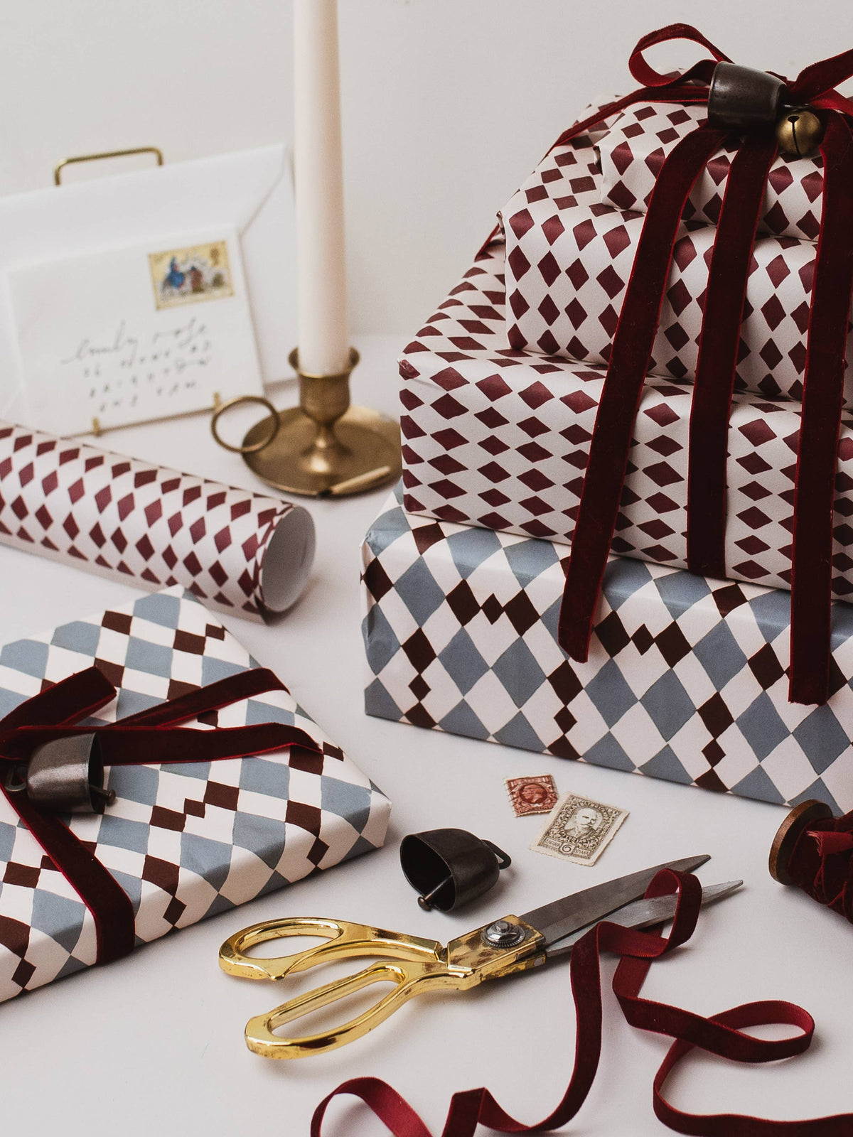 Katie Housley - Christmas Gift Wrap, Red Harlequin