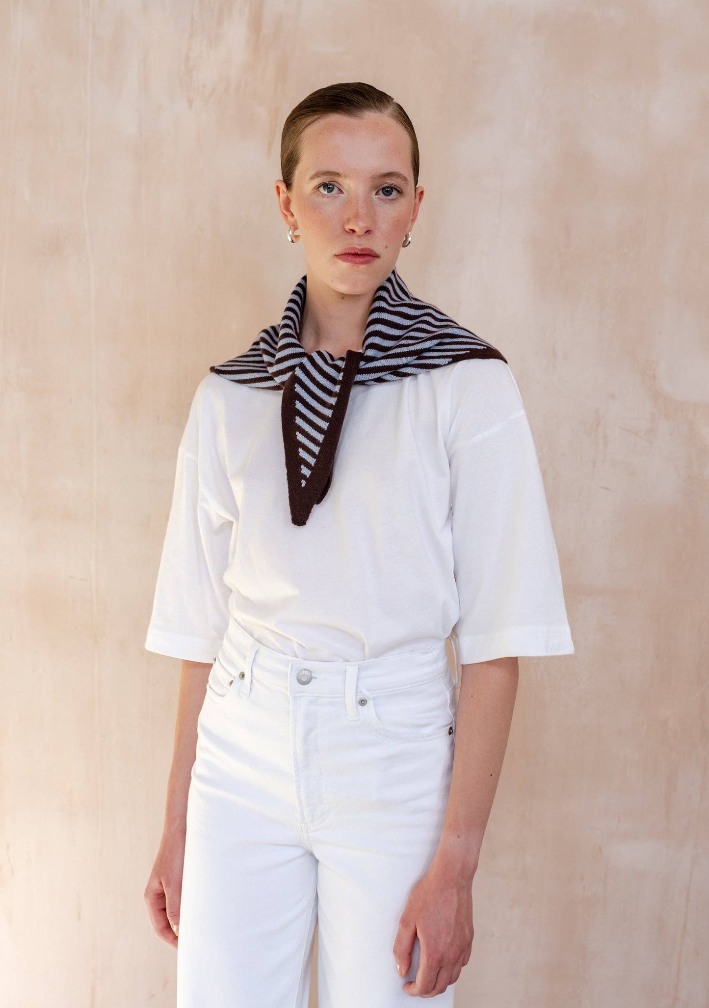 TBCo - Merino Wool Triangle Scarf in Blue & Brown Stripe