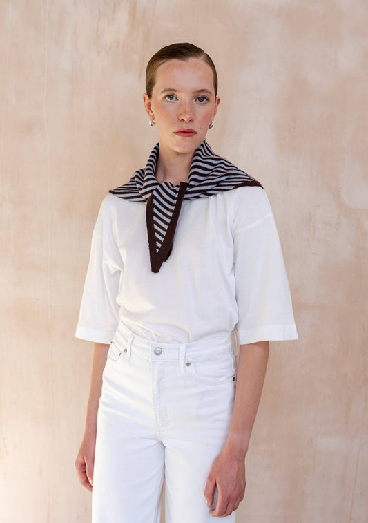 TBCo - Merino Wool Triangle Scarf in Blue & Brown Stripe