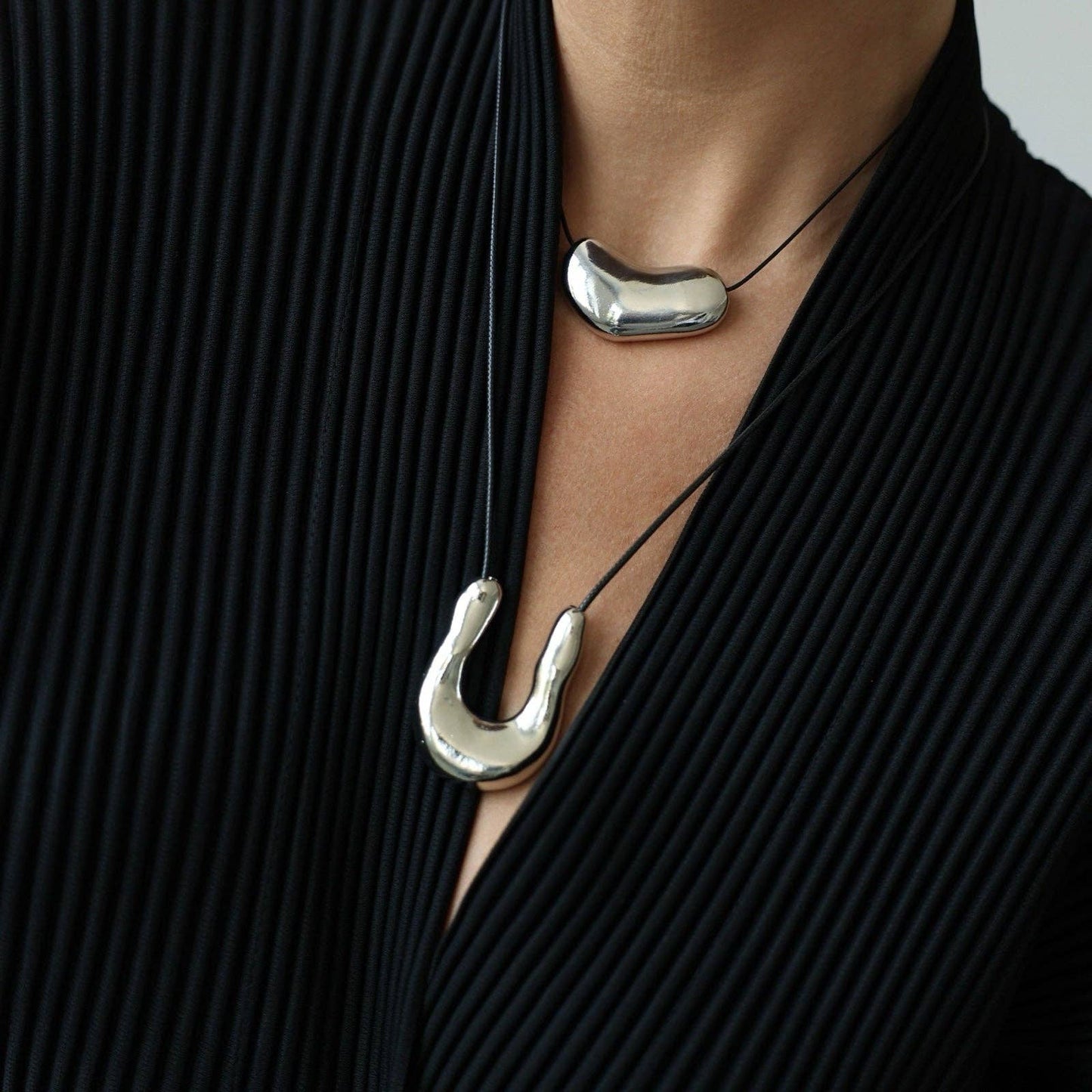 London Bespoke - Silver Bean Geometric Pendant Necklace