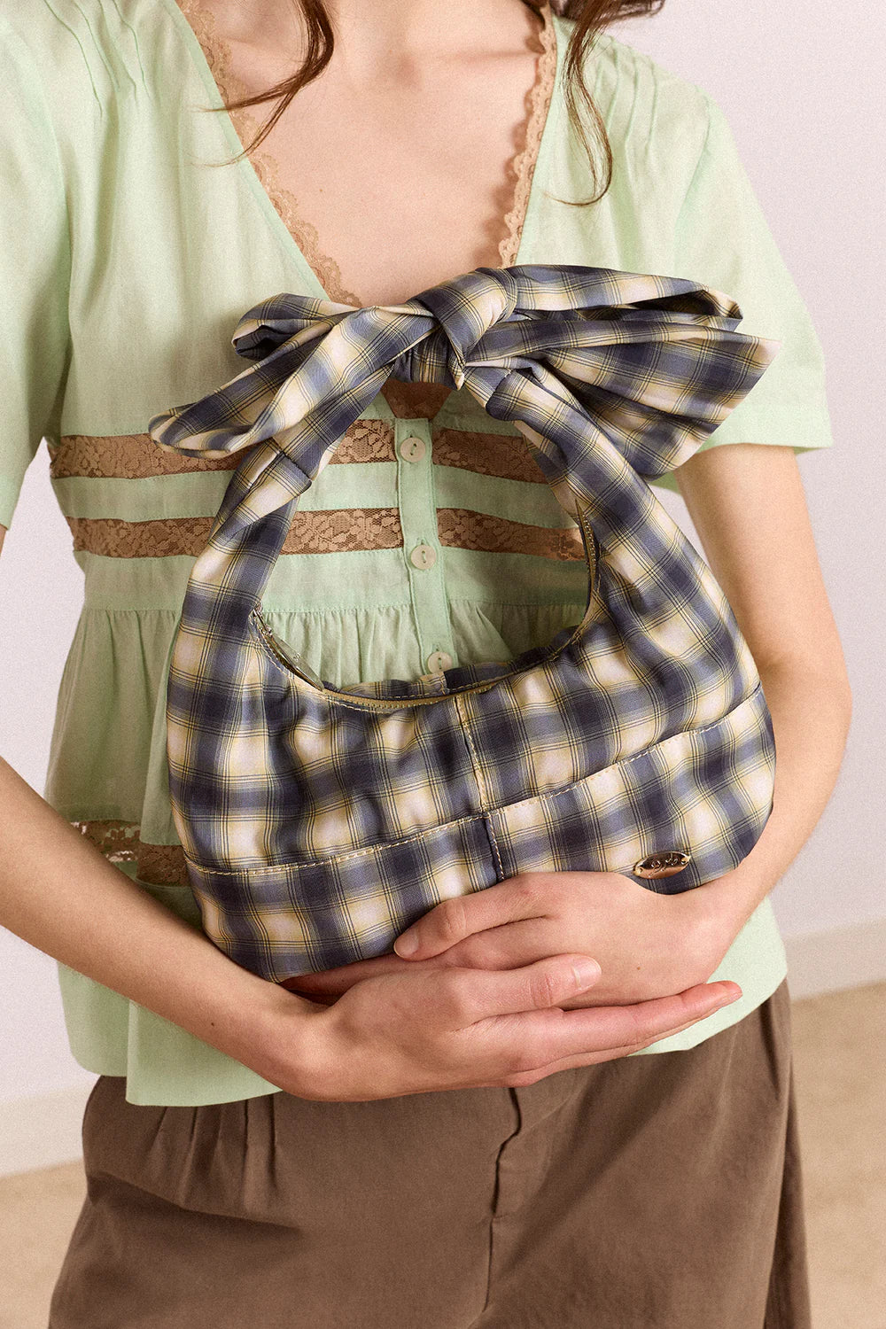 Damson Madder - Roo Check Tie Bag, Cardamon Check