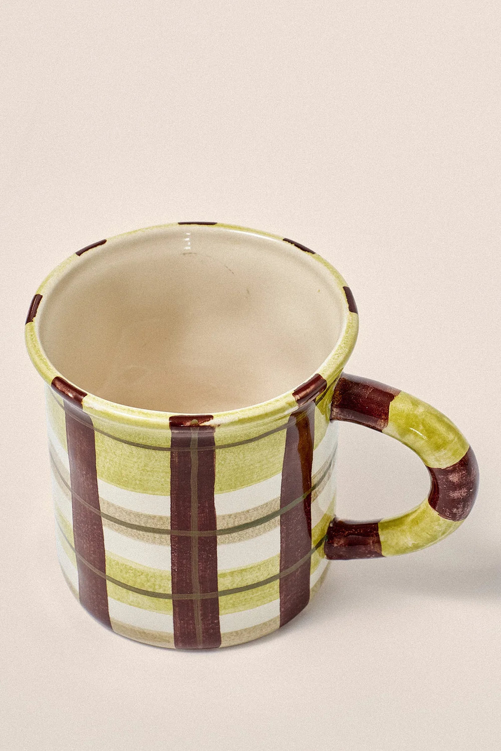 Damson Madder - Ceramic Camping Mug, Chartreuse Check