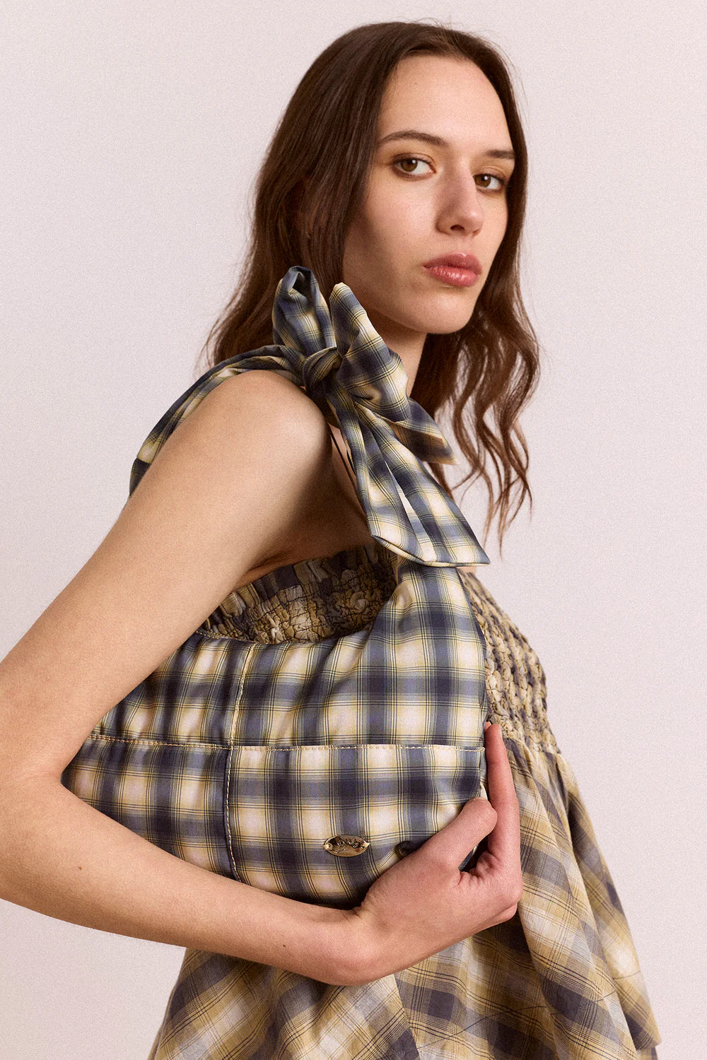Damson Madder - Roo Check Tie Bag, Cardamon Check