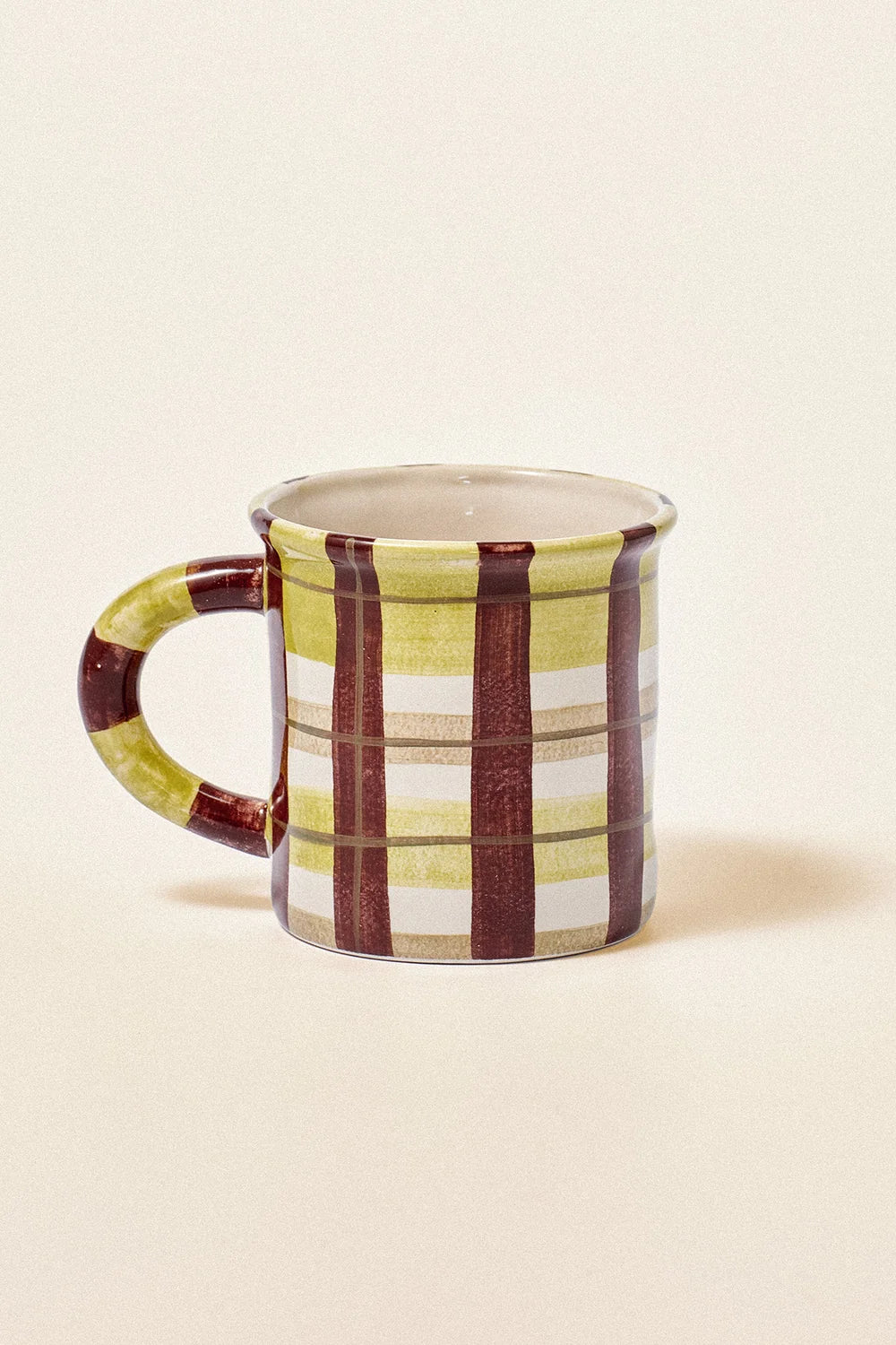 Damson Madder - Ceramic Camping Mug, Chartreuse Check