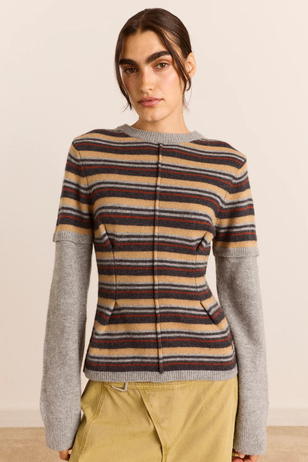 Damson Madder - Clara Double Sleeve Merino Wool Jumper, Stripe