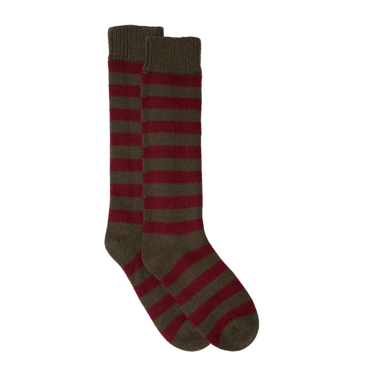 Somerville Scarves - Stripe Cashmere Mix Socks, Khaki/Plum