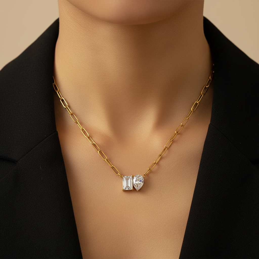 Gold Lunar -  Double Stone Link Chain