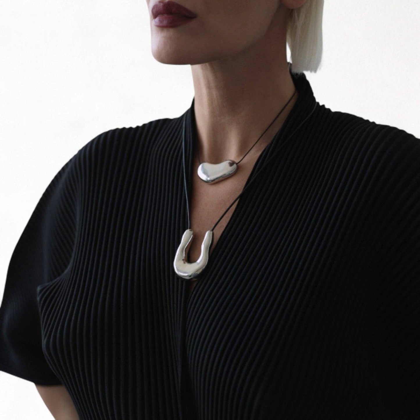 London Bespoke - Silver Bean Geometric Pendant Necklace