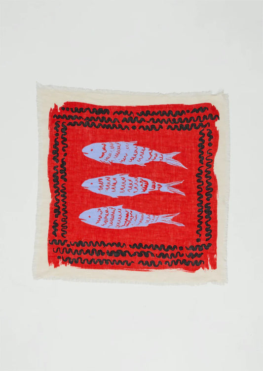 TOAST - Market Fish Linen Bandana, Poppy