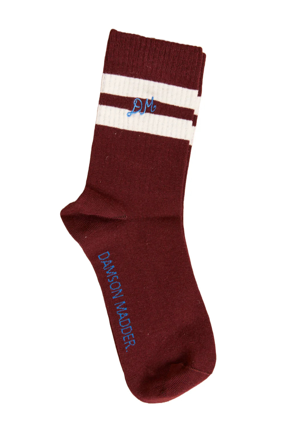 Damson Madder - Sporty Calf Sock, Burgundy/Ecru Stripe