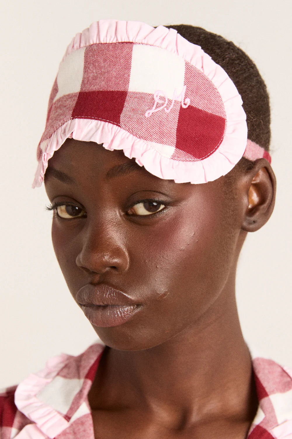 Damson Madder - PJ Eye Mask, Large Pink Gingham