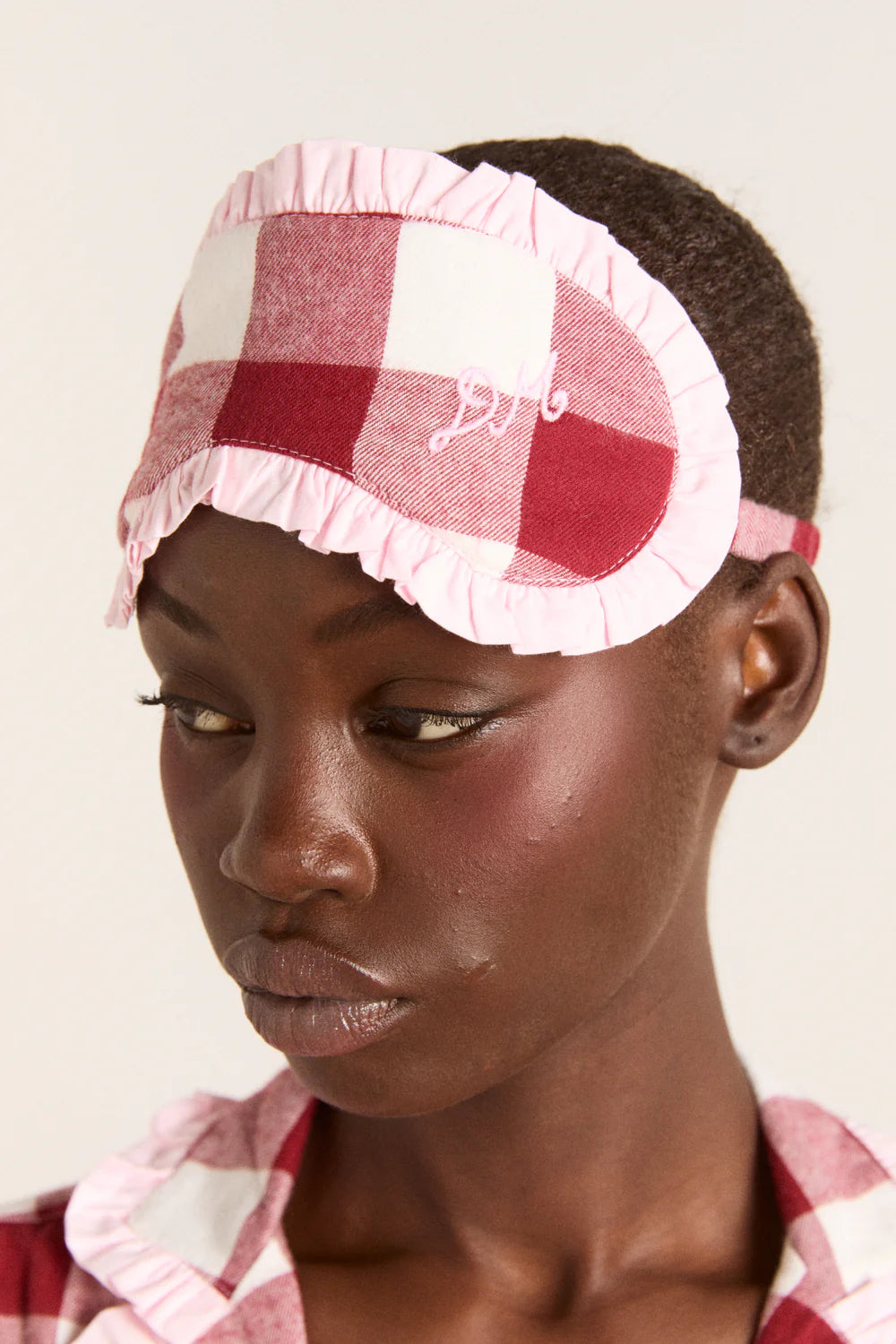 Damson Madder - PJ Eye Mask, Large Pink Gingham