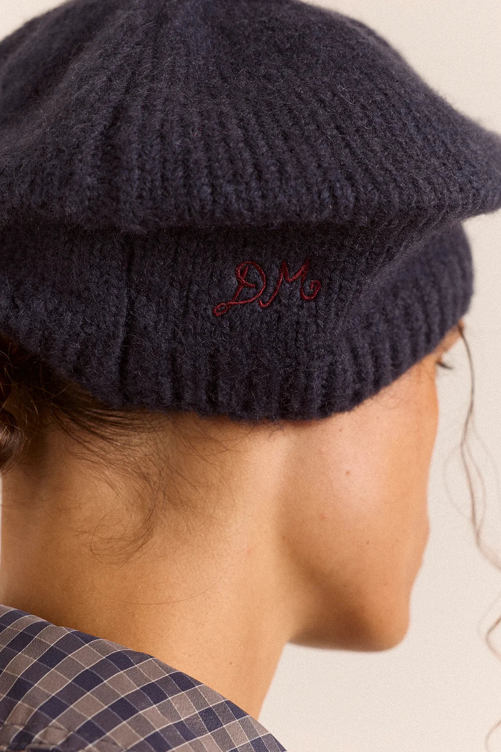 Damson Madder - Knitted Pom Pom Beret, Navy