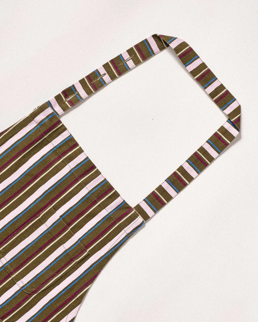 Damson Madder - Apron with Multi Pockets, Olive Stripe