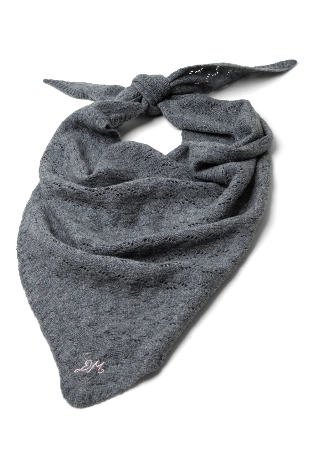 Damson Madder - Lightweight Wool Pointelle Triangle Scarf, Grey Marl