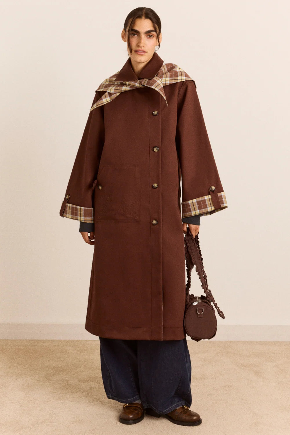 Damson Madder - Reversible Longline Jerry Trench, Chocolate