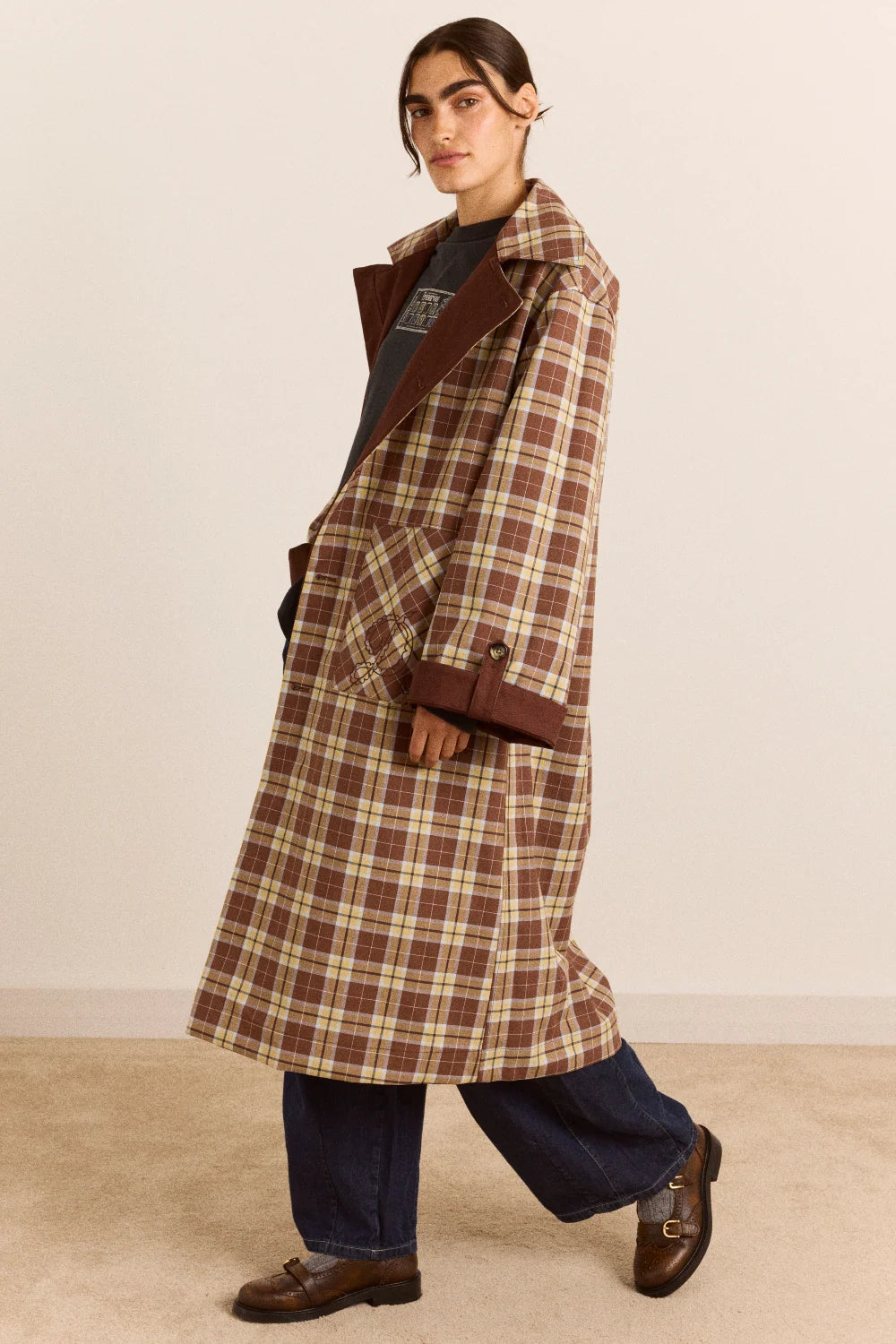 Damson Madder - Reversible Longline Jerry Trench, Chocolate