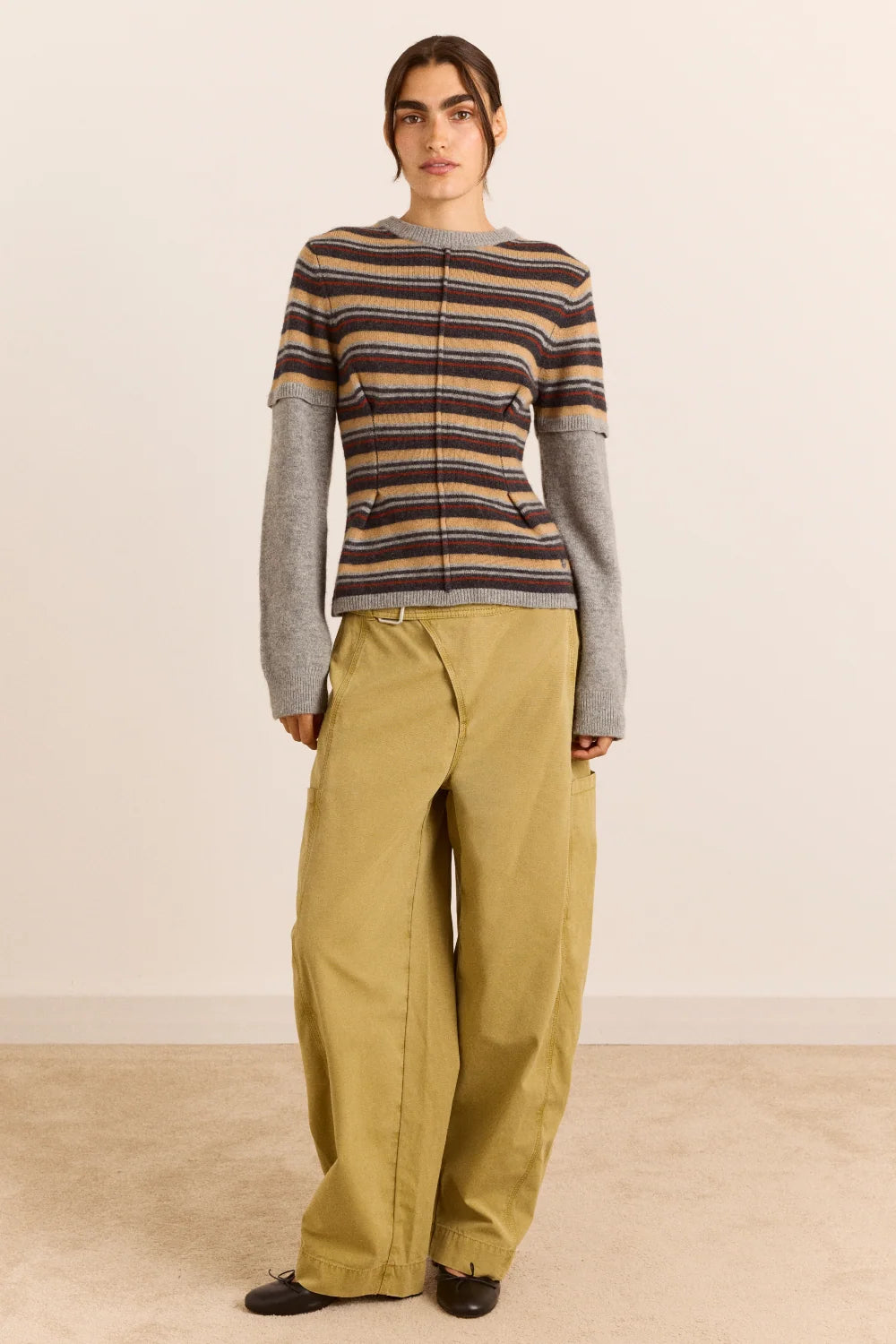 Damson Madder - Clara Double Sleeve Merino Wool Jumper, Stripe
