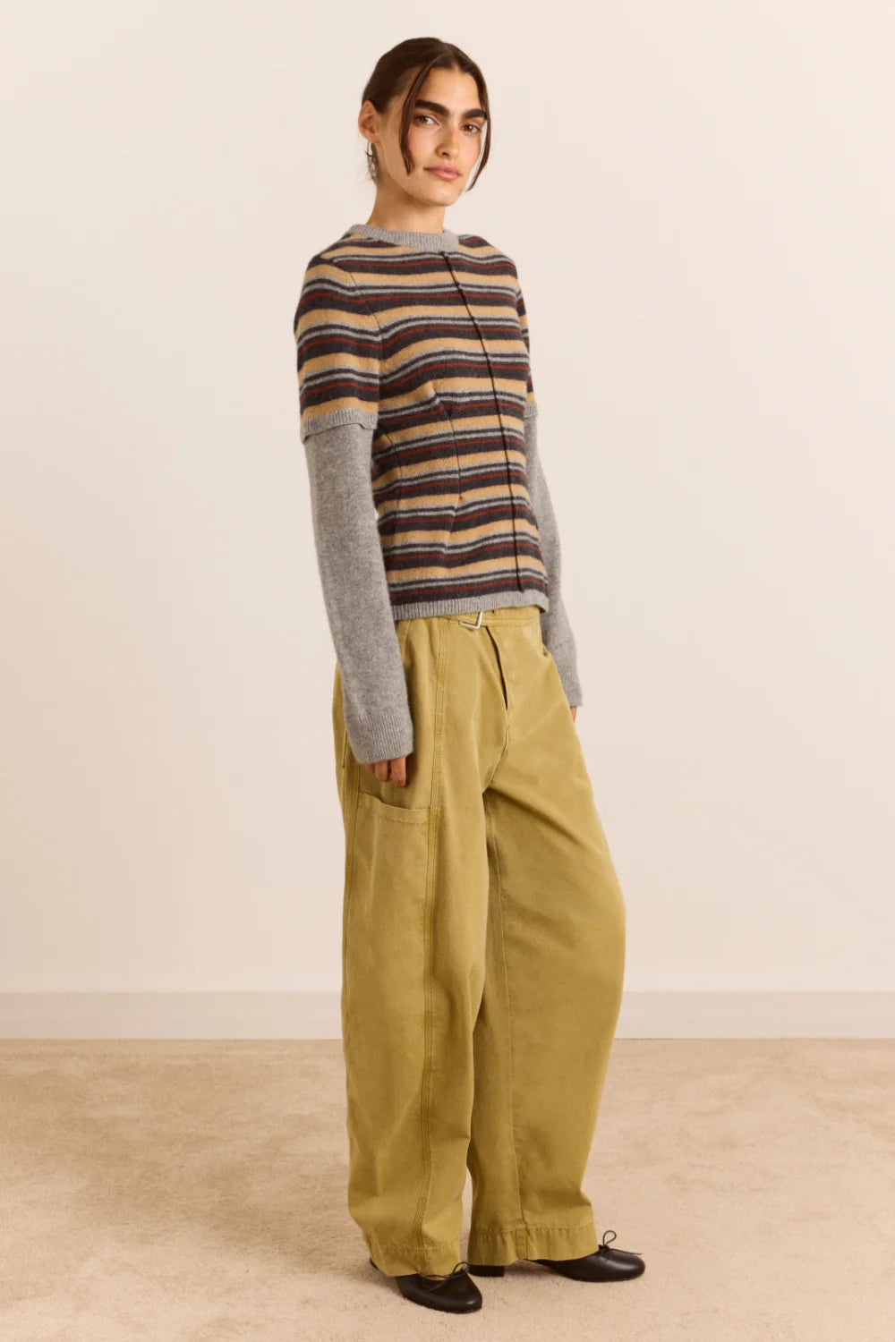 Damson Madder - Clara Double Sleeve Merino Wool Jumper, Stripe