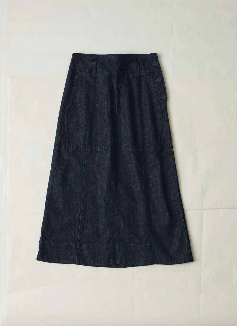 TOAST - Patch Pocket Organic Denim Skirt, Indigo