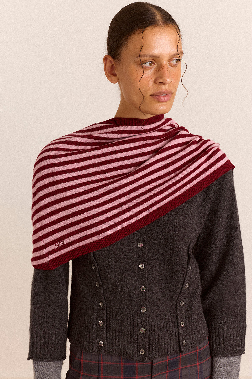 Damson Madder - Snood Scarf, Pink/Red Stripe