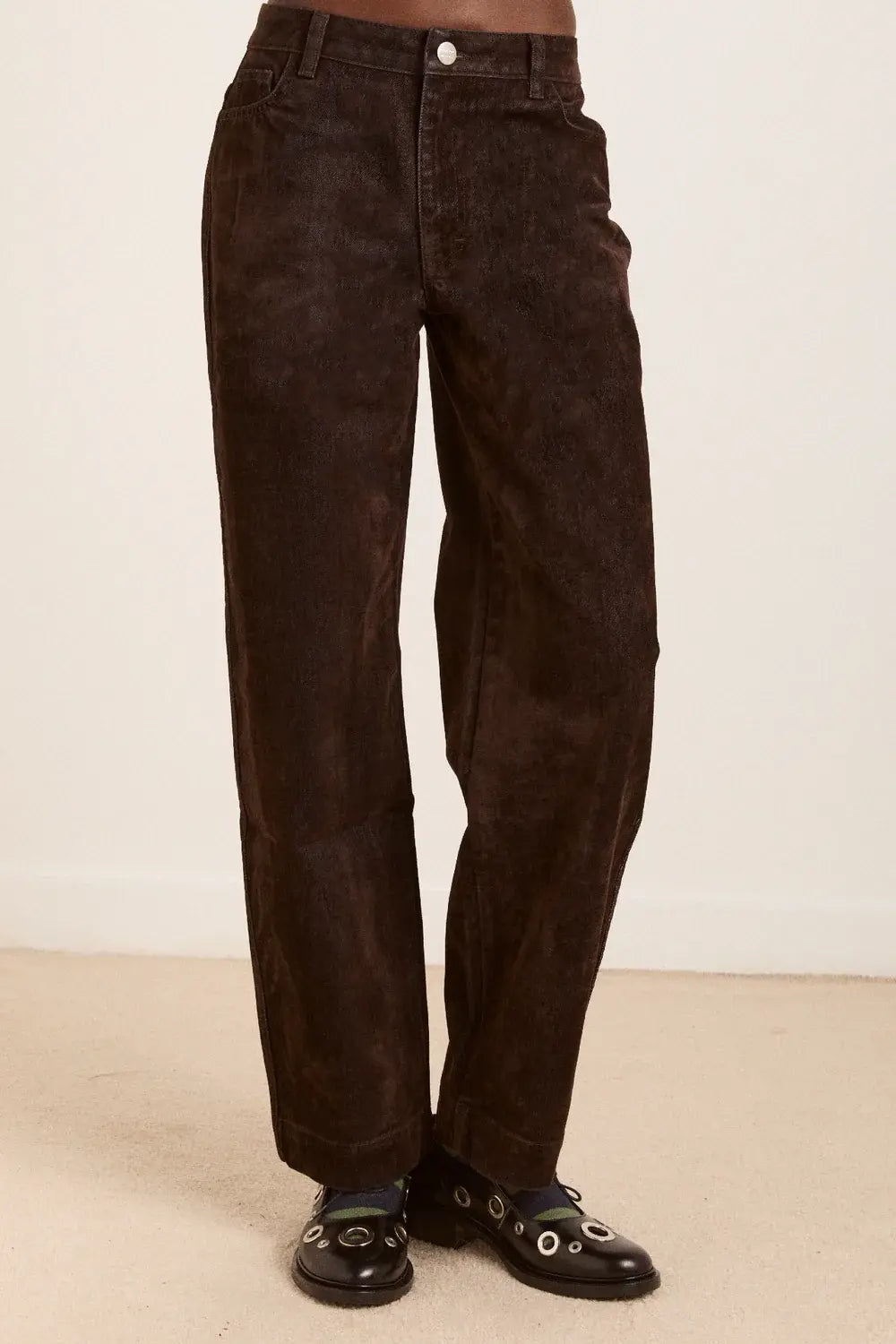 Damson Madder - Drew Flocked Denim Jeans, Bitter Choc
