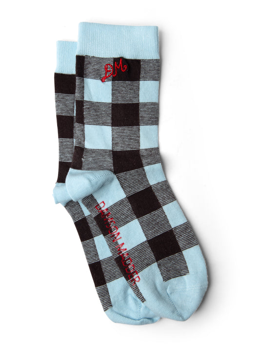 Damson Madder - Gingham Socks, Pale Blue & Choc