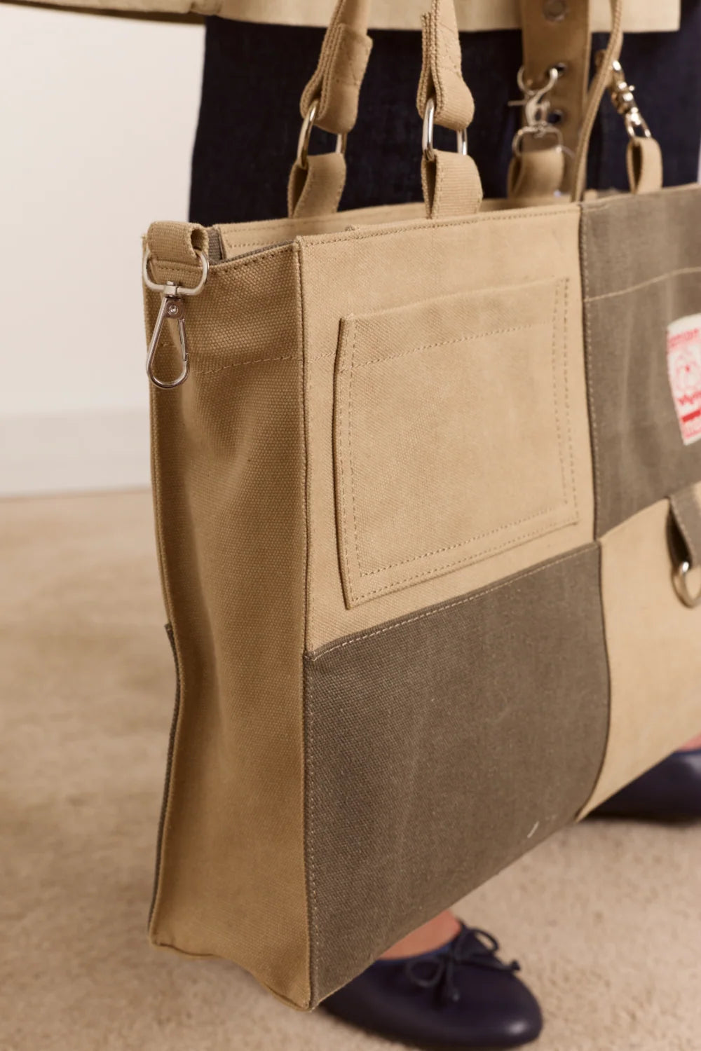 Damson Madder - Veda Canvas Blocked Bag, Olive and Sand
