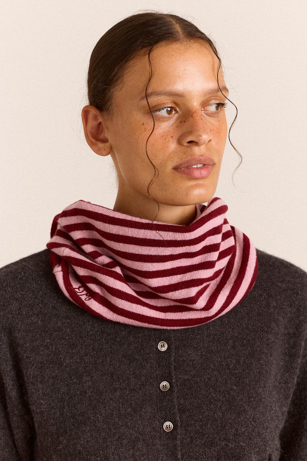 Damson Madder - Snood Scarf, Pink/Red Stripe