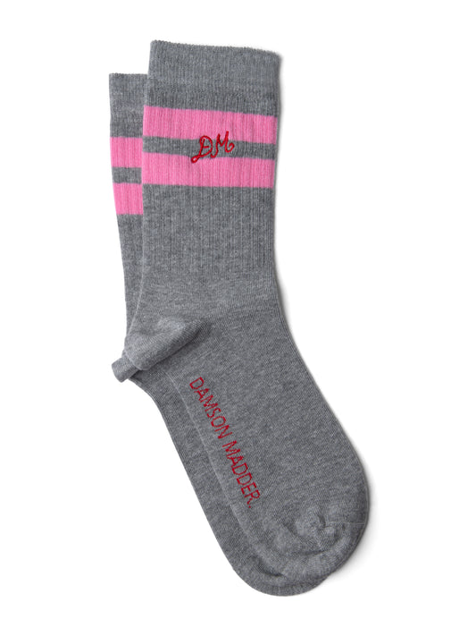 Damson Madder - Sporty Calf Length Sock, Grey/Pink