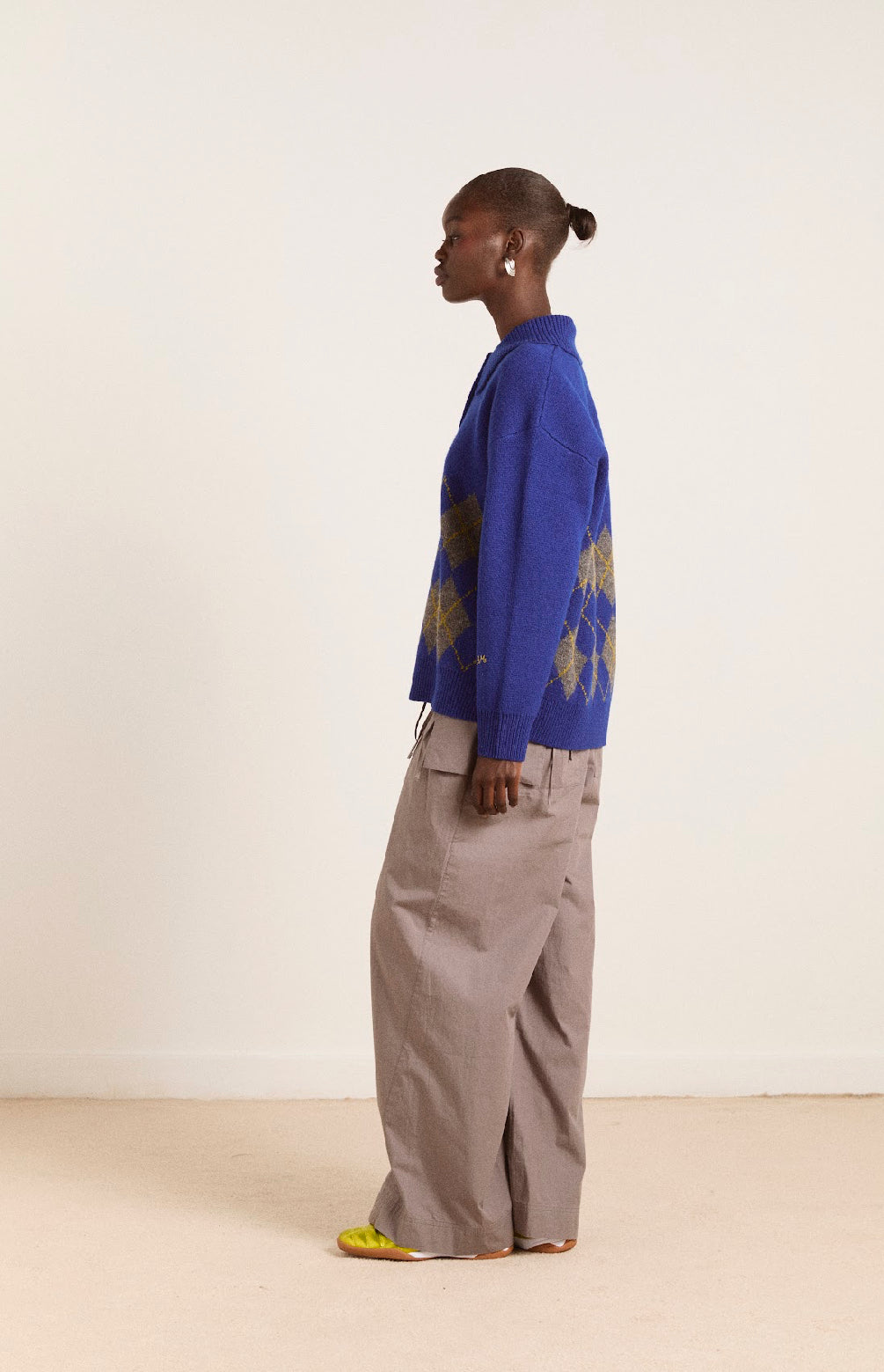 Damson Madder - Saskia Slouchy Rugby Jumper, Bold Argyle