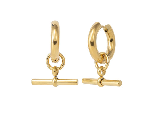 By Rae - The Piha T-Bar Hoops, Gold
