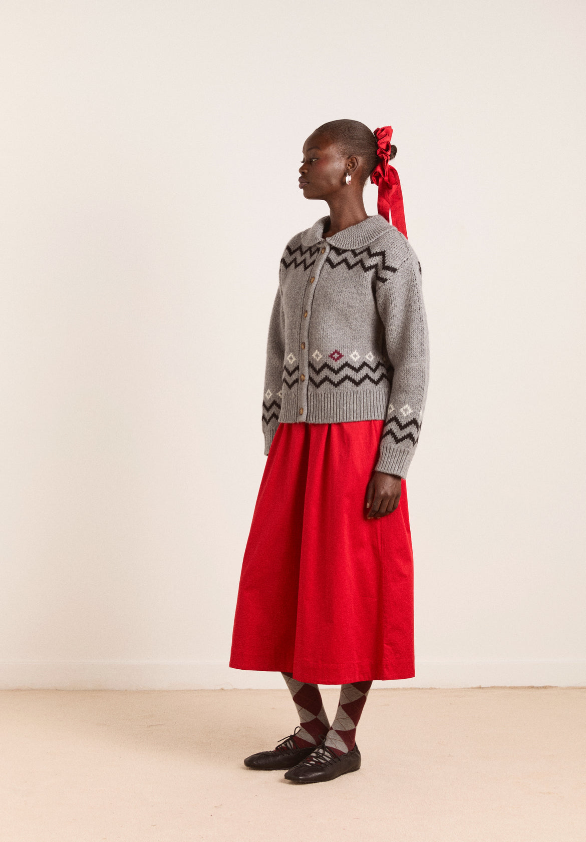 Damson Madder - Cecily Collar Cardigan, Bunny Intarsia