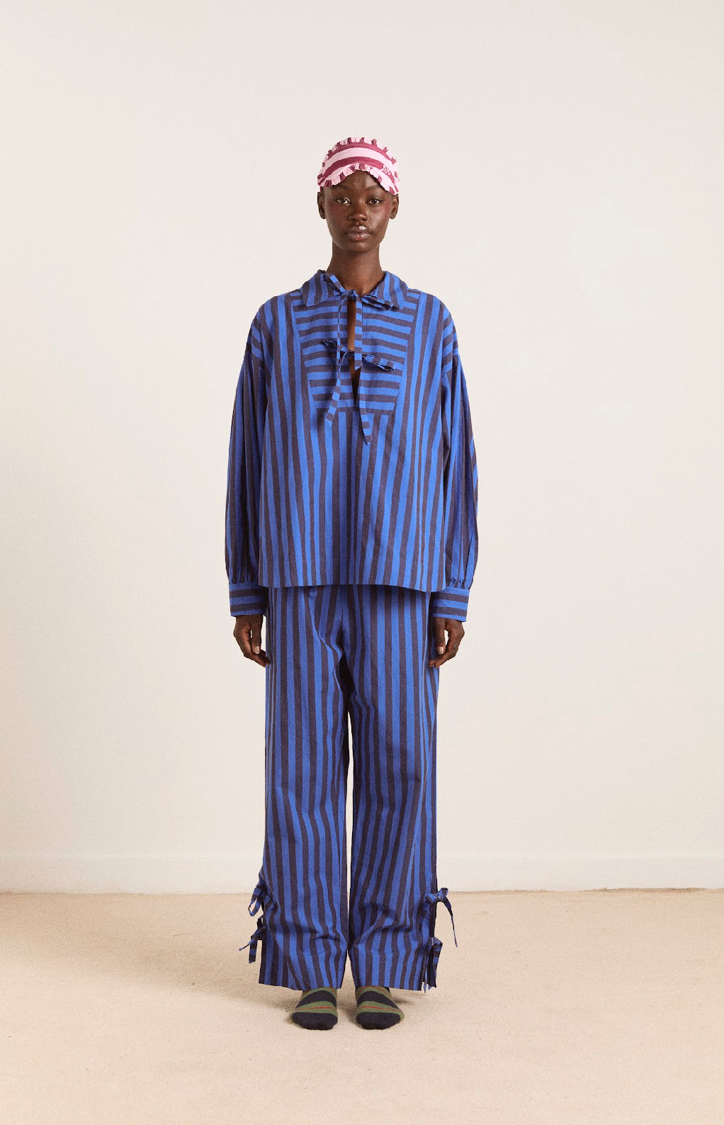 Damson Madder - Floki PJ Set, Chocolate/Blue Stripe