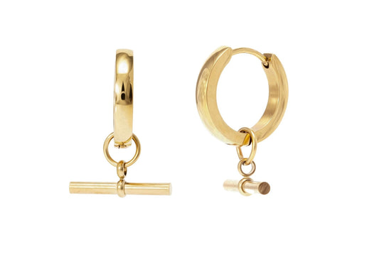 By Rae - The Piha T-Bar Hoops Midi, Gold