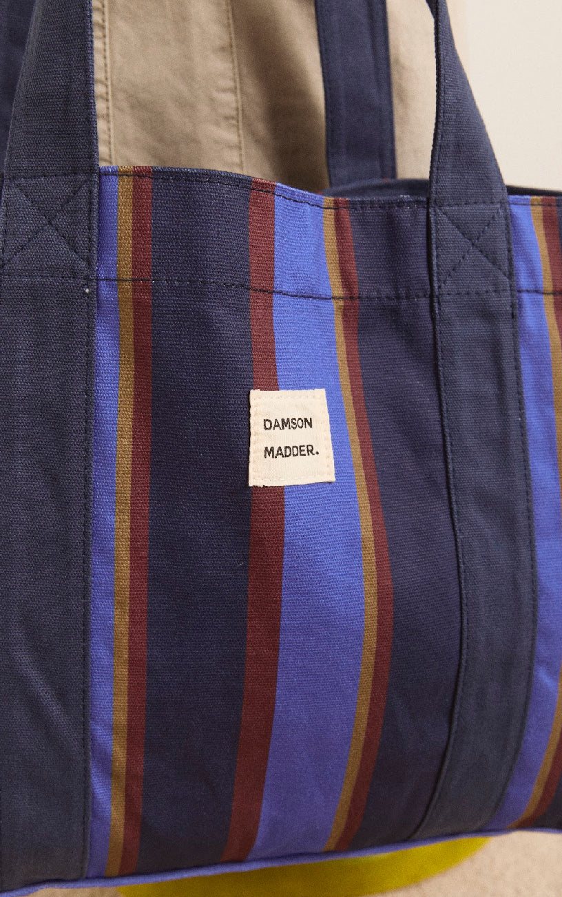 Damson Madder - Large Canvas Tote, Navy Tan Wide Strap